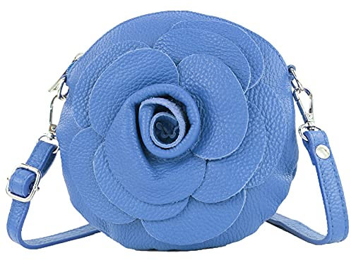 modamoda de T225 Damen Leder Umhängetasche Abendtasche Clutch Blüte Klein handmade in Italy, Farbe:Signalblau
