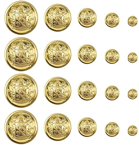 ZXShow 50 Stück Metall Blazer Knöpfe Set 15mm 18mm 23mm 25mm 30mm Goldene Knöpfe Kleidung Wappen Metallknöpfe Für Blazer Anzüge Mantel Uniform Jacke DIY