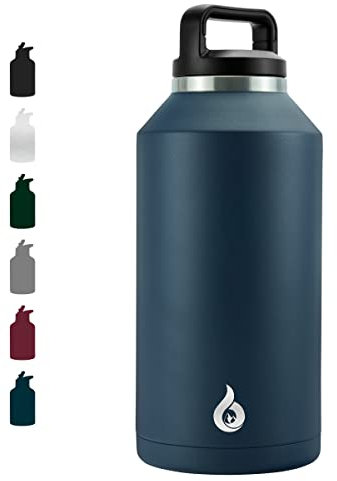 BJPKPK Half Gallon Water Bottle Insulated, with Handle, Dishwasher Safe 64oz, Leakproof BPA Free Water Jug, Large Stainless Steel Bottle for Sports, Navy Blue