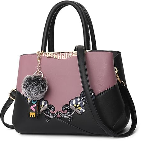 DORRISO Damen Handtasche Mode Stickdesign Schultertasche Große Kapazität Umhängetasche Casual Reise Handtasche PU Leder Top Griff Tasche für Frauen Lila B