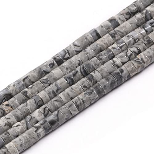 ACYUNLEI 1 Strand 4x2mm Natural Gemstone Heishi Beads - Loose Flat Round Undyed Cylinder Spacer Stone for Bracelet Earrings Jewelry Making - Map Stone