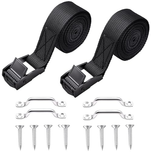 Ruibapa 2 Sets 1x 48(4 ft) Battery Tie Down Strap kit with Stainless Steel Cam Buckle, Stainless Steel Bracket and SS Screws for Boats, Luggage Belt, Cars
