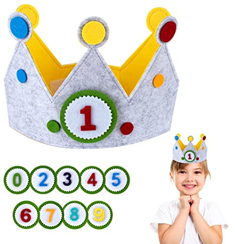 AWAVM XL Kinderkrone,Geburtstagskrone Kinder, Geburtstagskrone, Stoffkrone Geburtstagskrone, Geburtstagskrone Kinder Krone für Jungs & Mädchen mit auswechselbaren Zahlen von 1-9