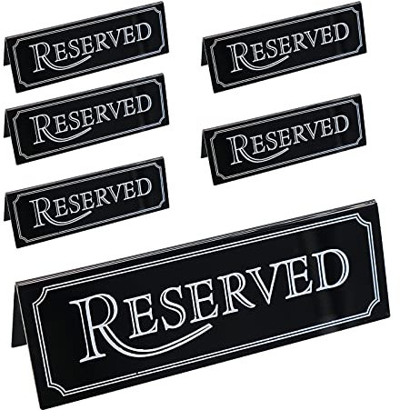 6 Stück Reserviert Tischschild, Schwarz Acryl Reserviert Tischaufsteller, 15 x 5 cm Gastreservierung Info Schild Reserviertaufsteller für Bistro, Gastronomie, Restaurant
