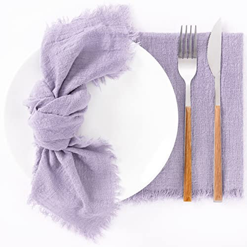 Socomi Lot de 8 serviettes de table lavables en lin avec franges pour fête de mariage, fête prénatale, anniversaire - Lilas violet - 43,2 x 43,2 cm