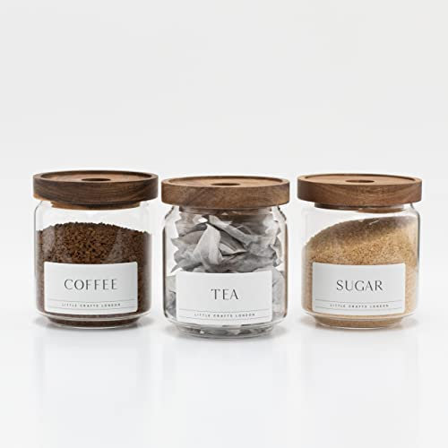 Tea coffee sugar canisters Set of 3 450 ML | Kitchen Food Storage Tea Coffee Sugar canister glass jars with acacia wood lid | Coffee Jar | Tea Coffee Sugar set | Coffee container | Tea canister