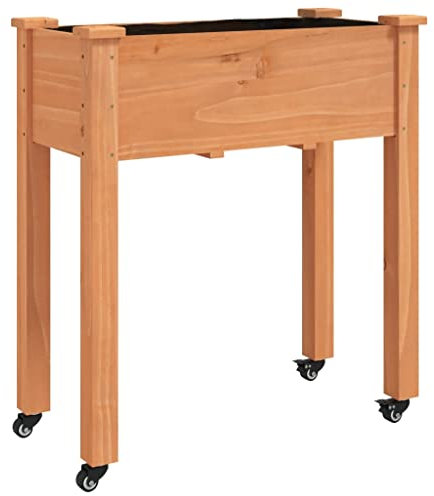 vidaXL Jardinera con Forro y Ruedas Madera de Abeto marrón 71x37x80 cm, macetero, macetero jardín, Soporte macetas, Maceta, Soporte Plantas
