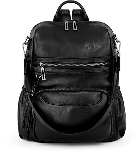 UTO Rucksack Damen Leder Tagesrucksack Rucksackhandtaschen Mode Multifunktion mit Quasten vielen Kompartiment Reißverschluss Backpack Gescheck für Frau Freundin Tochter Schule Arbeit Freizeit Reise