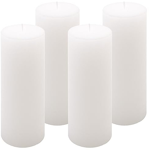Rustik-Kerze Höhe 20 cm Ø 7,5 cm lange Brenndauer Rund-Kerze Säulenkerzen Kerzen-Deko Tafelkerzen Weihnachts-Kerzen Hochzeits-Deko (weiß, 4)