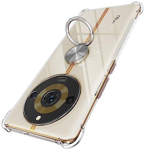 STARRYNOVA Funda Compatible con Realme 11 Pro / 11 Pro+, Carcasa Transparente Silicona con Anillo Metal, Anti-Caída de Cuatro Esquinas Clear Cover - Anillo Plateado