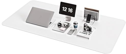 YSAGi Non-Slip Desk Pad, Waterproof PVC Leather Desk Table Protector, Ultra Thin Large Mouse Pad, Easy Clean Laptop Desk Writing Mat for Office Work/Home/Decor (120 x 60 cm, White)