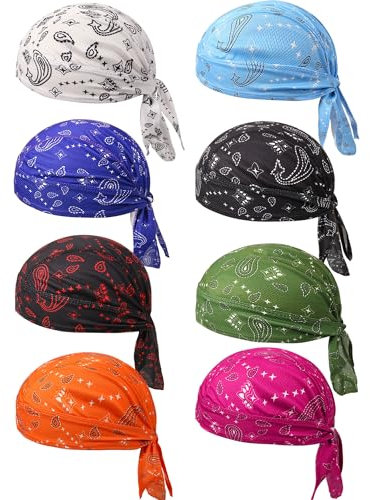 Foaincore Do Rag Skull Caps für Herren, schweißableitende Doo Rags, kühlende Helmeinlage, Radfahren, Motorrad, Bandana, 8 Stück, Wie abgebildet, Einheitsgröße