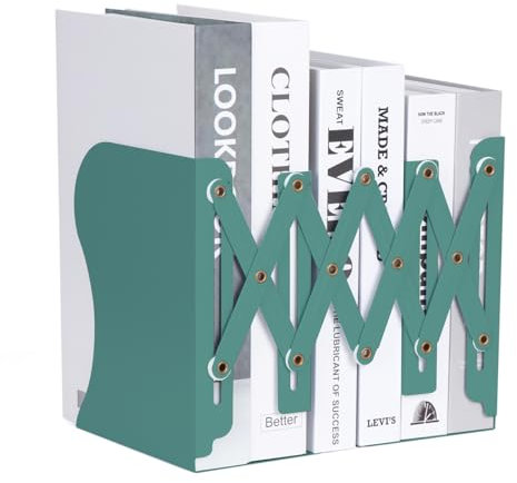 ALXBSONE Verstellbare Buchstützen Metall Anti-Rutsch Buchstütze für Bücher & CDs für Schreibtisch Bücherregal Büro(Grün)