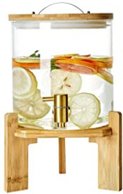 ZEONIK Dispensador de bebidas de vidrio con tapa, recipiente para jugo, vino, kombucha y bebidas frías, dispensador de jugo de bebidas de entretenimiento