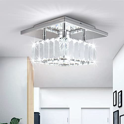diisunbihuo Mini Kristall Kronleuchter Große Kristall Deckenlampe Runde LED Pendelleuchte für Flur Treppe (kühl weiß) (Quadratischer SJT Kühl weiß)
