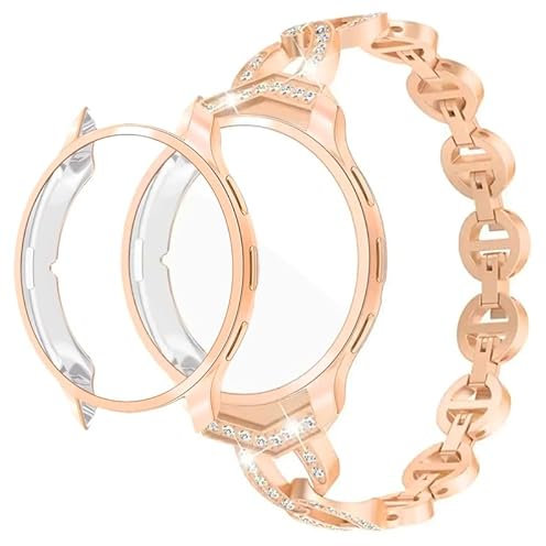 CJYVZN Women Bling Strap Compatible with Garmin Venu 3s Screen Protector Case and Metal Watch Band for garmin Venu3s TPU Soft Case Bumper (A rose gold,Venu 3s)