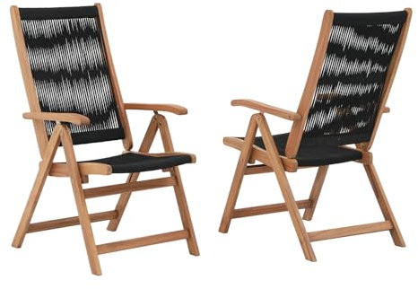 OC Orange-Casual Terrassestühle, 2er Esszimmerstühle aus Holz mit verstellbare Seil Rücklehne, Klappbare Gartenstühle Keine Montage erforderlich stühle für Garten, Terrasse, Balkon, Strand,Schwarz