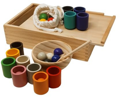 Das Arla - umweltfreundliches, pflanzenbasiert-handbemaltes Holzspielzeug nach Montessori Art ab Kleinkindalter zum Sortieren und Zählen, Feinmotorik und Augen-Hand-Koordination