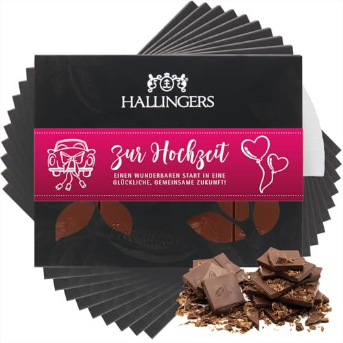 Hallingers Genuss Manufaktur Schokolade Liebes-Geschenk - Tafel Edelkakao handgeschöpft ohne Alkohol edler Karton 10x Zur Hochzeit Pink Pur, Geschenkidee für Brautpaar