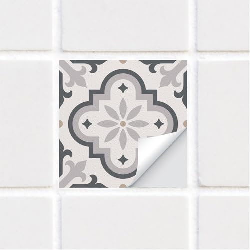 funlife 10 PCS 15X15cm Self-Adhesive Tile Stickers, Textured Vinyl Stick on Tiles, Backsplash Wall Art Decal for Kitchen DIY Decoration, Grey Retro Floral
