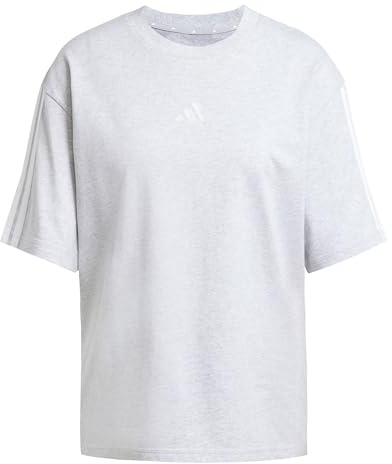adidas Women's Essentials 3-Stripes Boyfriend T-Shirt, Light Grey Heather/White, M
