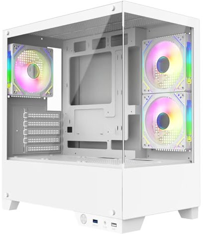 CiT Pro Charger White Dual Tempered Glass Panelling Micro-ATX PC Gaming Case with 3 x Infinity 120mm Three-Sided Infinity Fans & 6-Port Hub Included