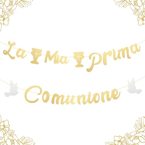 LOHAME 8pz Erste Heilige Kommunion Festoon Papier Banner Banner Gold Meine erste Heilige Kommunion Banner Kommunion Dekorationen Papier Banner Konfirmation Dekorative Festoon für Kommunion Konfirmatio
