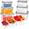 Finew Fruit Storage Containers for Fridge, 6 Pack (6 Containers, 6 Colanders & 6 Lids) Leakproof Fridge Organisers With Lid, BPA-free Airtight Food Storage Container Keep Items Fresh