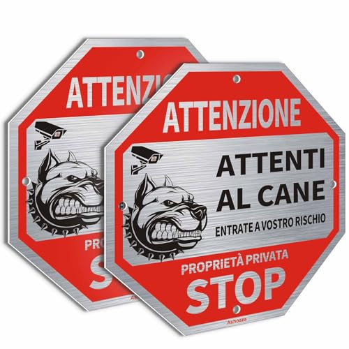 Ashoaza Cuidado con el perro cartel aluminio, 2 propiedades privadas carteles, atención al perro, letreros de metal cepillado, área de videovigilancia, señal de prohibición de acceso (20 x 20 cm)