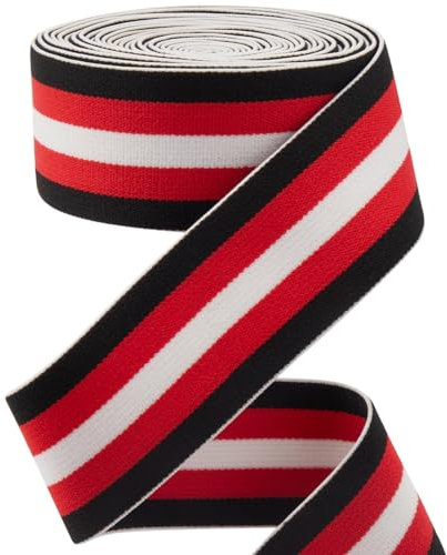 GORGECRAFT Gummiband 4.3 m 40mm Breit Schwarz Rot Weiß Gestreift Flach Dehnbar Zum Nähen Stricken Besatzband Für Heimwerker Basteln Taillenbänder Stirnbänder Taschen Kleidungsstücke Zubehör