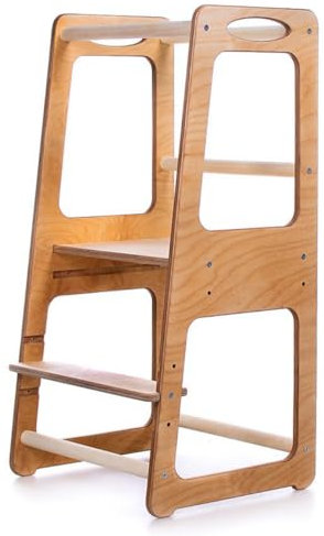JOY OF NATURE Montessori Lernturm Holz für Kinder – Stabile Tritthockerhilfe für Küche & Bad, Handgefertigt, FSC-Zertifiziert, Kindersicher & rutschfest, Belastbar bis 50kg, Farbe Natur