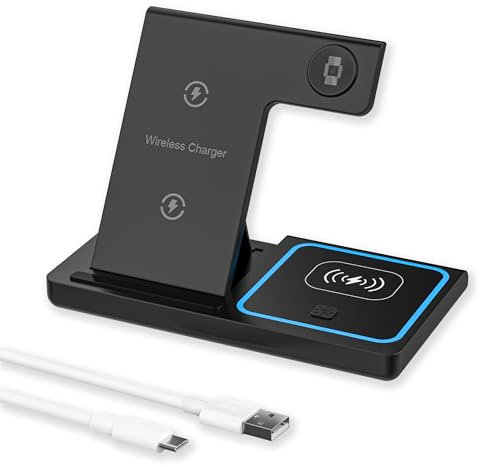 3 in 1 Caricatore Wireless, , Stazione di Ricarica Wireless per iPhone 16/15/14/13/12/11/X/XS/XR/8/Plus serie, for Apple Watch 9/Ultra/8/7/6/SE/Air Pods 3/2/1, Caricabatterie wireless pieghevole
