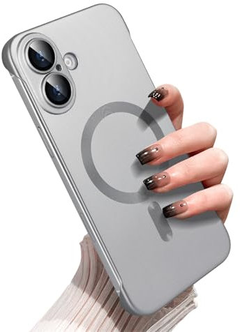 Omio Magnetic Slim Case for iPhone 16 Compatible with MagSafe, Matte PC Ultra-Thin Bumper Frameless Borderless Minimalist Design with Camera Lens Protector for Men Women, Natural Titanium