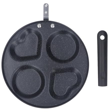 Otufan Egg Frying Pan, 4 Cup Pancake Pan, Non Stick Fast Heating Heart Shape with Detachable Handle Pancake Maker Fried Egg Cooker for Home Kitchen (Heart Shape Black 4 Cup)