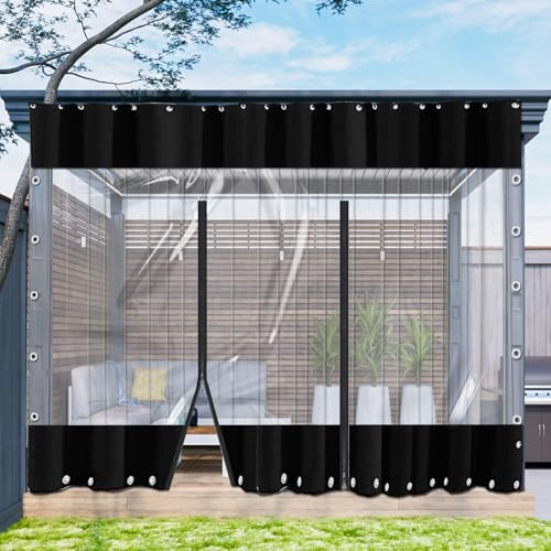 TZYYAO Transparent Vinyl Tarp with Zip,0.5mm Pvc Heavy Duty Waterproof Tarpaulin Side Panels,With Rustproof Grommets,Outdoor Clear Tarp Curtain for Patio,Porch,Gazebos,LxW-2.8x2.5m(9.2x8.2ft)