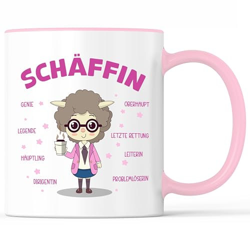 Tasse mit Spruch Schäffin Chefin Chef Becher Vorgesetzte Leitung - lustiges Geschenk - Kaffeebecher als Geschenkidee - Kaffeetasse 330ml - Weiss-Rosa