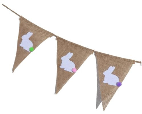 TOKIDNY Osterhasen Kaninchen Banner Hasen Girlande Osterfest Wimpelkette 2 Meter Mit Hasen Aus Jute Vintage Dekoration Für Fröhliche Ostern Girlande Für Home Party Ostereier Dekoration