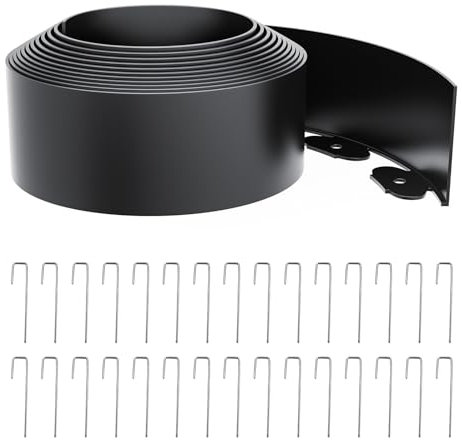 Bordure de paysage de 10,2 cm de haut 6,1 m avec 30 pointes métalliques, bordure de jardin en plastique, sans creusement, bordure de pelouse pour aménagement paysager, parterre de fleurs, cour