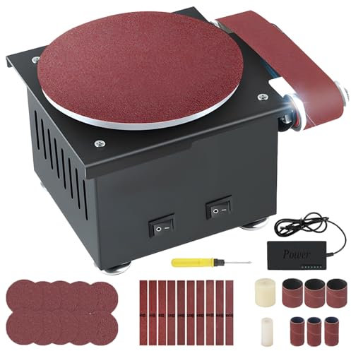 AXGCAA Electric Mini Belt Disc Sander, 6 In Belt Sander Sharpening with 7 Gear Speed Adjustment, 200W Polishing Grinder, Electric Belt Bench Grinder, for DIY Grinding of Metal, Wood, Aluminium