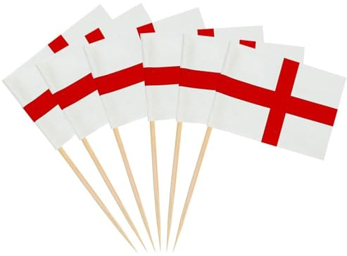 England Miniatur-Zahnstocher-Flaggen, Dekorationen, kleine Cupcake-Topper, Cocktail-Lebensmittel-Flaggen, Dekoration für Unabhängigkeitstag, Party-Bar (100 Stück)
