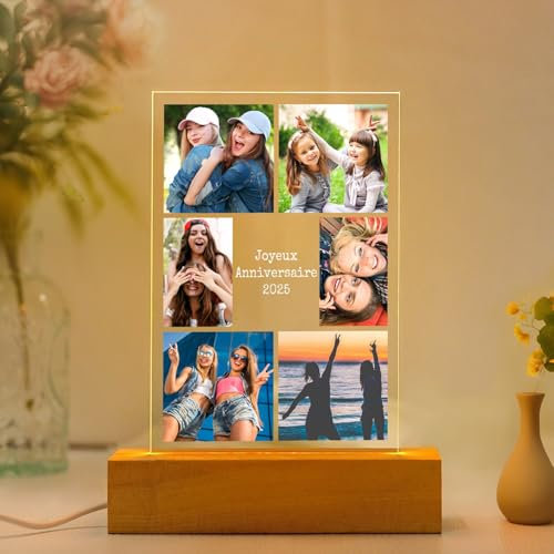 Kasofong Cadeau Anniversaire Femme Personnalisé, Cadre Photo Personnalisé, Cadre Personnalisé avec Photo, Cadre Lumineux Personnalisable, Cadeau Femme Personnalisé