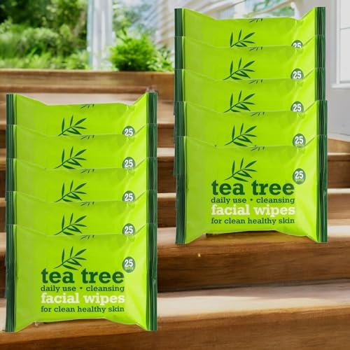 Tea Tree Daily Use Cleansing Facial Wipes 12 PACK(25 x 12) 300 Wipes – for fresh, clean, and healthy-looking skin