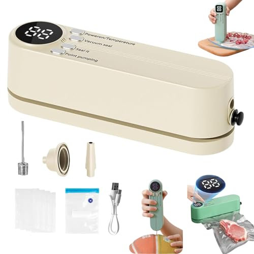 Mini-Vakuumiergerät, kabellos, wiederaufladbar, 3-in-1, tragbares Vakuumiergerät, Handstaubsauger, 60 kPa Saugkraft, externe Pump-/Aufblasmodi, ideal für Camping, Reisen und Aufbewahrung frischer