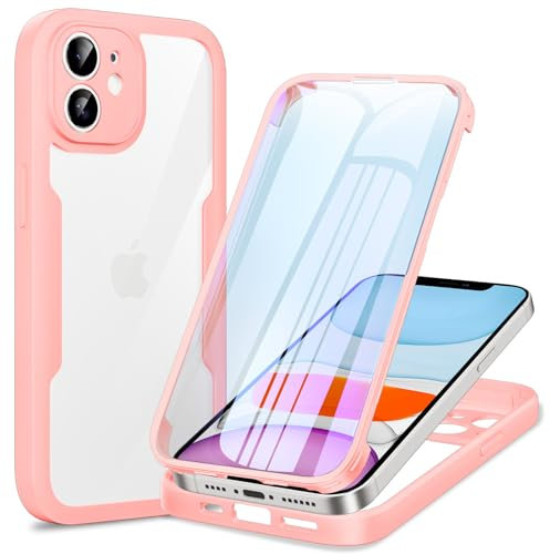 Phoona 360 degrés Coque pour iPhone 11 avec Protection d'écran, Silicone Antichoc Anti-Rayures Intégrale Étui Housse pour iPhone 11, Rose