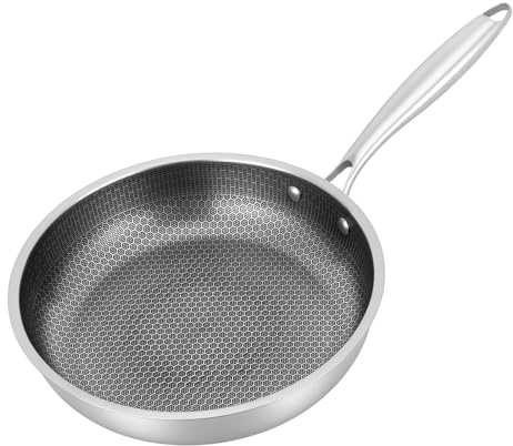 POTYYH Bratpfanne 28cm, Edelstahlpfanne mit Antihaft-Beschichtung Induktionspfanne Edelstahl Pfanne Wabenstruktur für Gasherden, Induktionsherden, Keramikherden