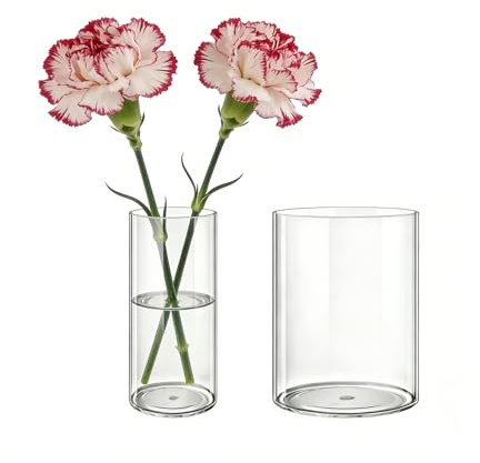 MELEJIA Acryl Blumenvase 2 Teiliges Set, Bruchsichere Transparente Zylindervase, Modern Acryl Vasen zur Dekoration, Vase für Hochzeiten, Wohnzimmer, Büro, Hausdekoration-(10 x 20 cm und 15 x 20 cm)