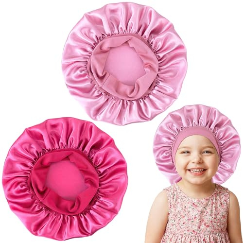 Lot de 2 bonnets en satin pour filles | Large bande élastique, bonnet de sommeil doux, pour adolescents, garçons, enfants, tout-petits, tresses de cheveux bouclés