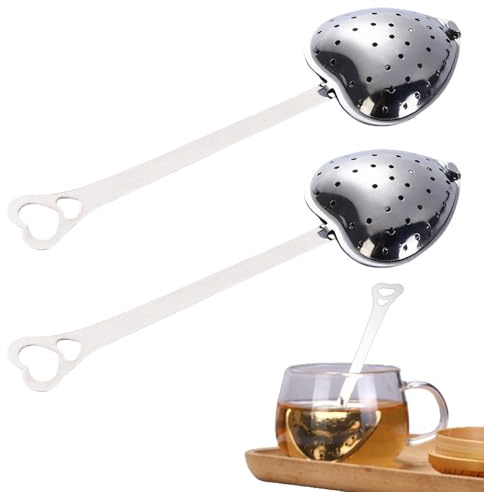 Cute Heart Shaped Tea Strainer, 2PCS Reusable Stainless Steel Loose Leaf Tea Infusers, Fine Mesh Herb & Tea Filter, Funny Kitchen Gadgets & Accessories for Daily Brewing