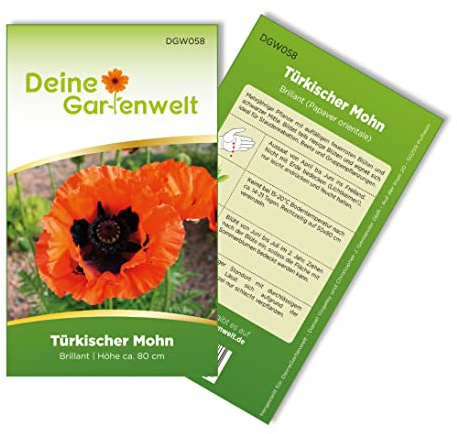 Türkischer Mohn Brillant Samen - Papaver orientale -Mohnsamen - Blumensamen - Saatgut für 80 Pflanzen – 5er Pack