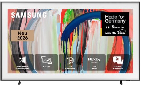 Samsung The Frame LS03H 4K 65 Zoll (163 cm), UHD Fernseher, Art Mode mit wechselnden Kunstwerken, Wireless One Connect Box, Antireflexion mit Glare Free, QLED-Bildqualität, Dolby Atmos, Smart AI TV